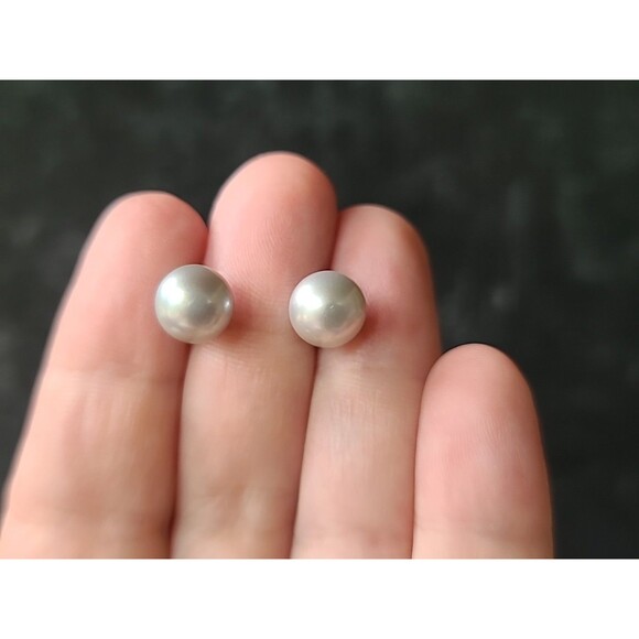 Honora 925 Sterling Silver Gray Pearl Stud Earrings Vintage - Picture 2 of 10
